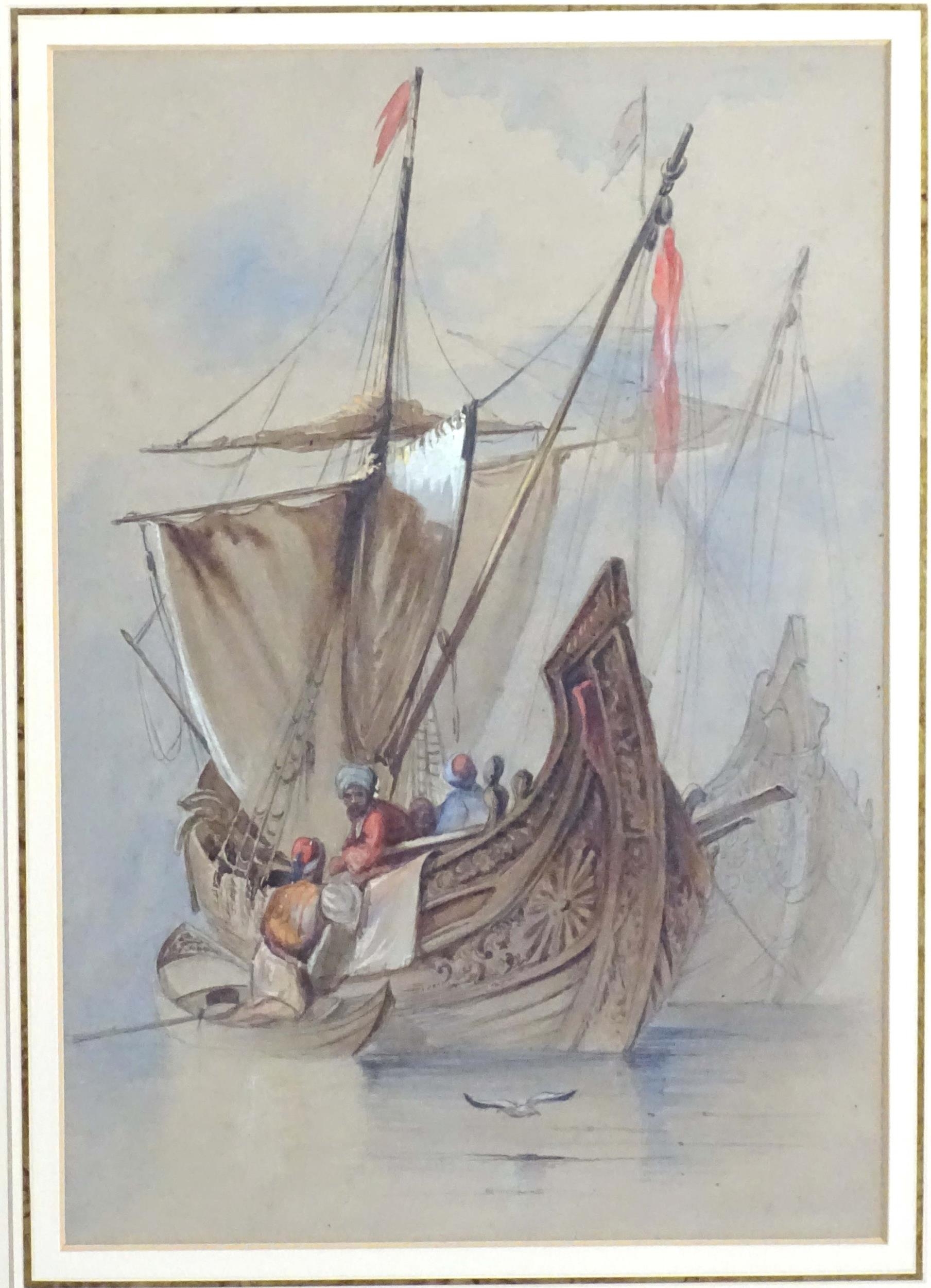 Circle of Amadeo Preziosi, 19th century, Turkish / Ottoman School, Watercolour, A shipping scene - Image 4 of 5