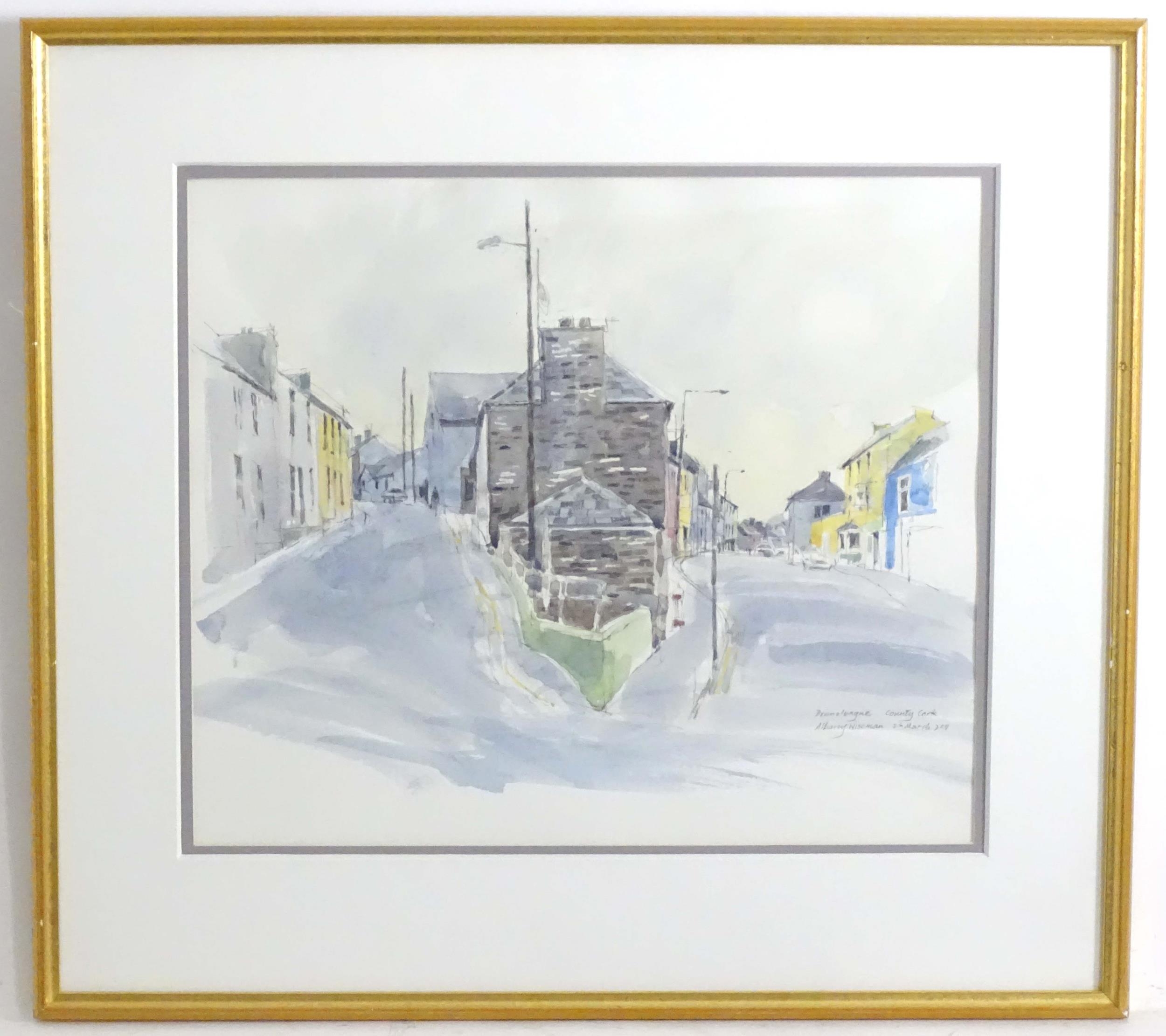 Albany Wiseman (1930-2021), Watercolour, Drimoleague, County Cork, Ireland, An Irish street scene.