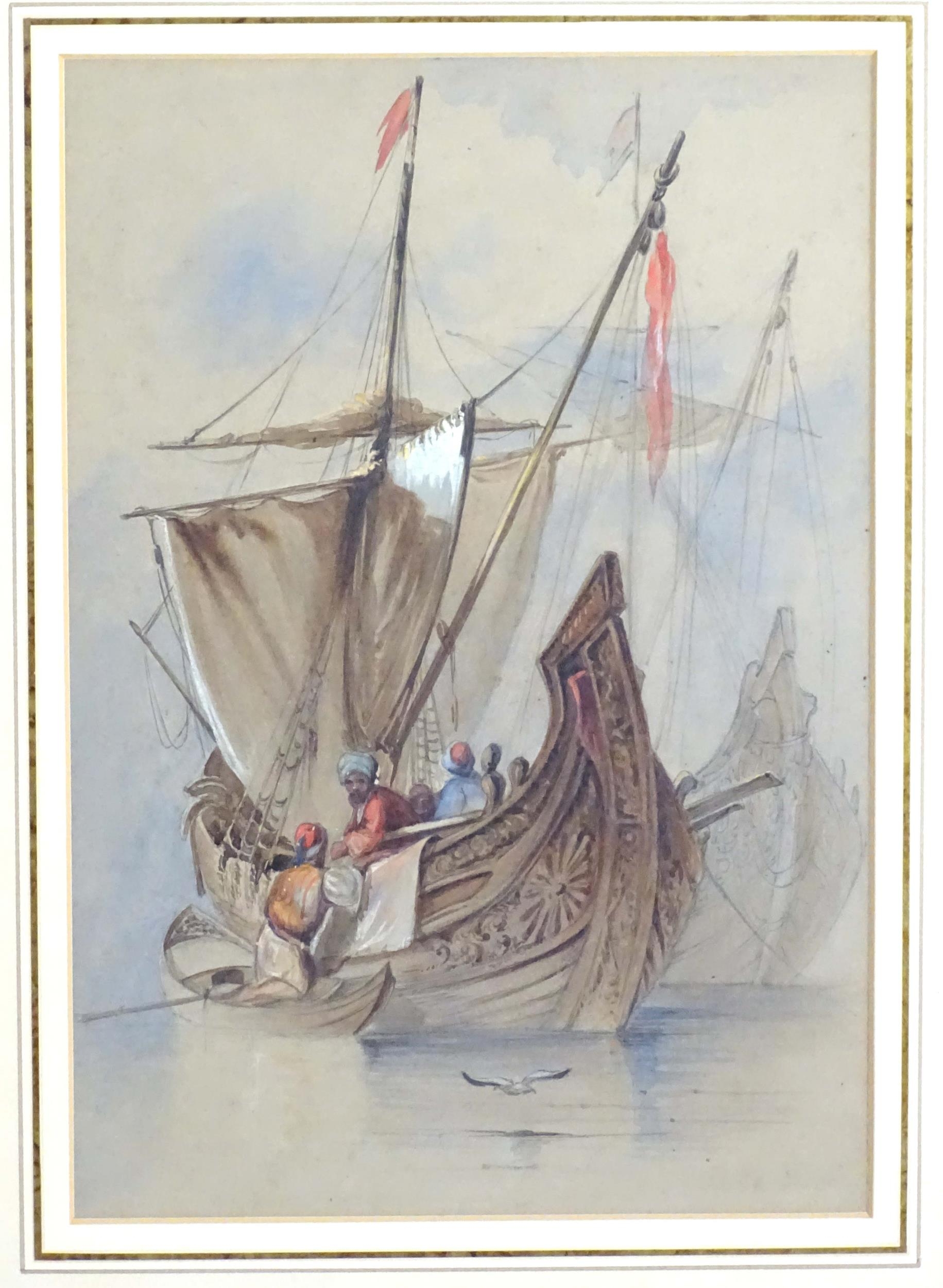 Circle of Amadeo Preziosi, 19th century, Turkish / Ottoman School, Watercolour, A shipping scene - Image 5 of 5