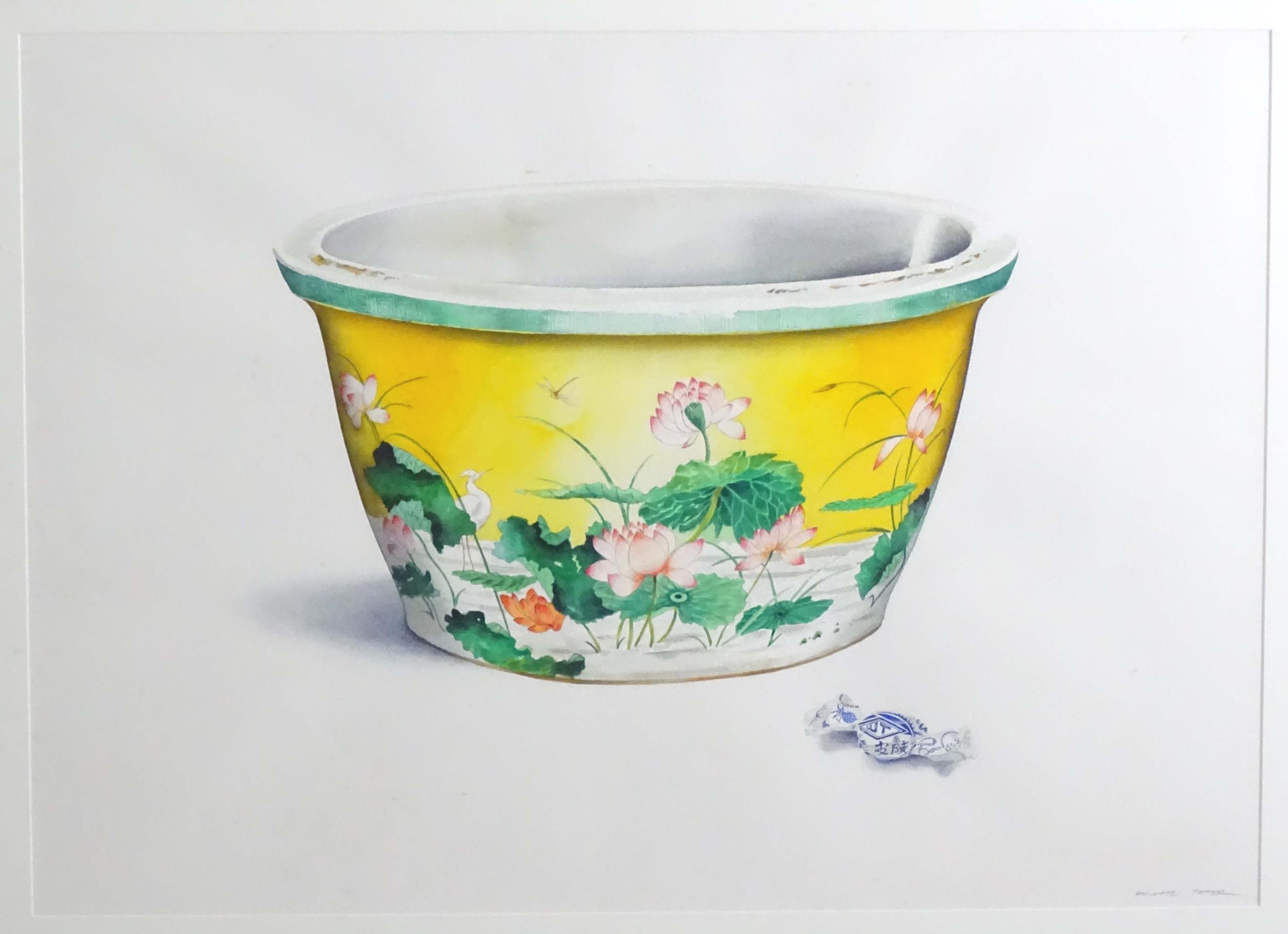 Michael Potter, 20th century, Watercolour, A study of a Chinese planter / jardiniere decorated - Image 3 of 5