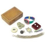 A quantity of assorted items to include a leather covered box, a Swatch wristwatch, stud earrings