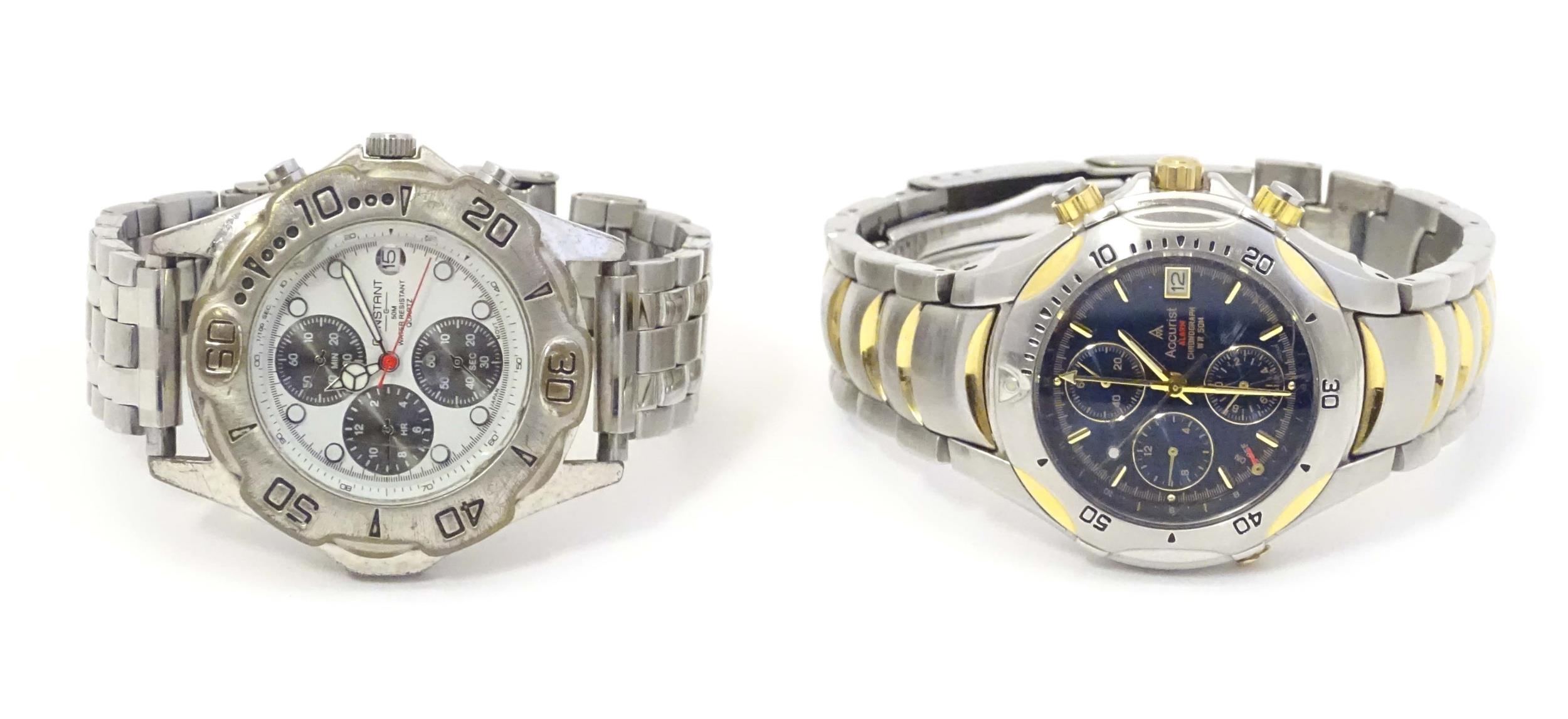 Two late 20thC genteman's wrist watches to include an Accuwrist Alarm Chronograph, and a Constant ( - Image 3 of 12