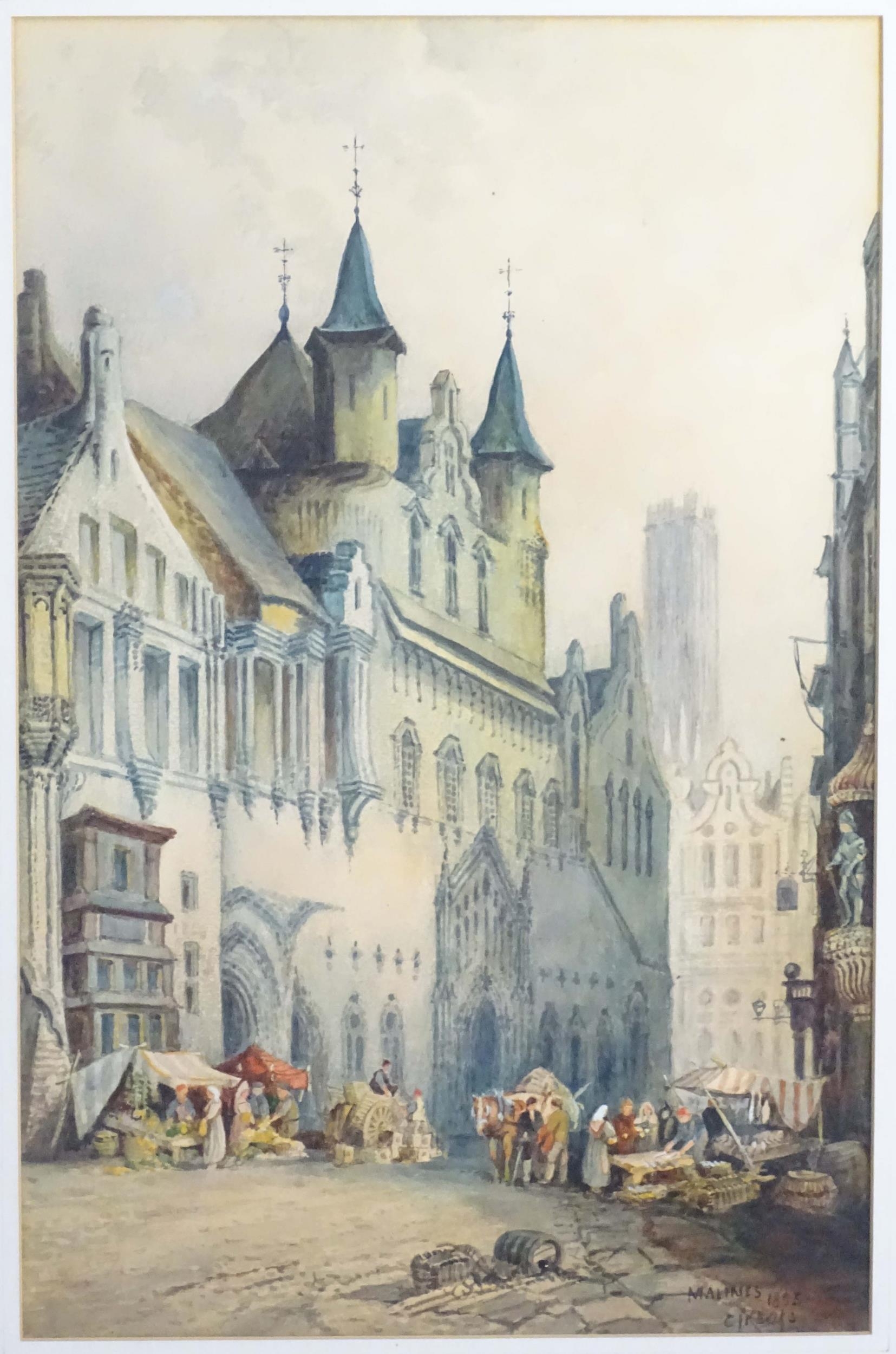 Cecil Jack Keats, 19th century, English School, Watercolour, Malines, A Belgian street market - Image 3 of 4