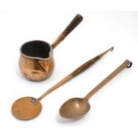 Three 19thC kitchen wares to include a Benham & Froud copper pan with a spout and single handle,