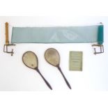 Toys: Two late 19th / early 20thC ping pong / whiff whaff / gossima paddles / bats. With a J.