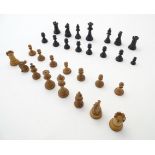 Toys: A quantity of 20thC chess pieces, some marked with Staunton crown mark, contained within a