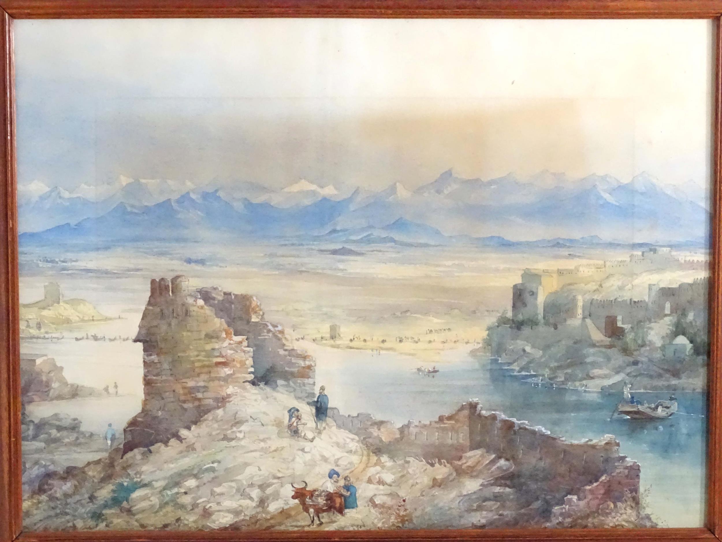 19th century, Topographical School, Watercolour, A Colonial East Asian landscape view of a - Image 3 of 5