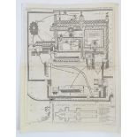 An 18thC engraving depicting the plan of Canterbury Cathedral engraved by George Vertue. Published