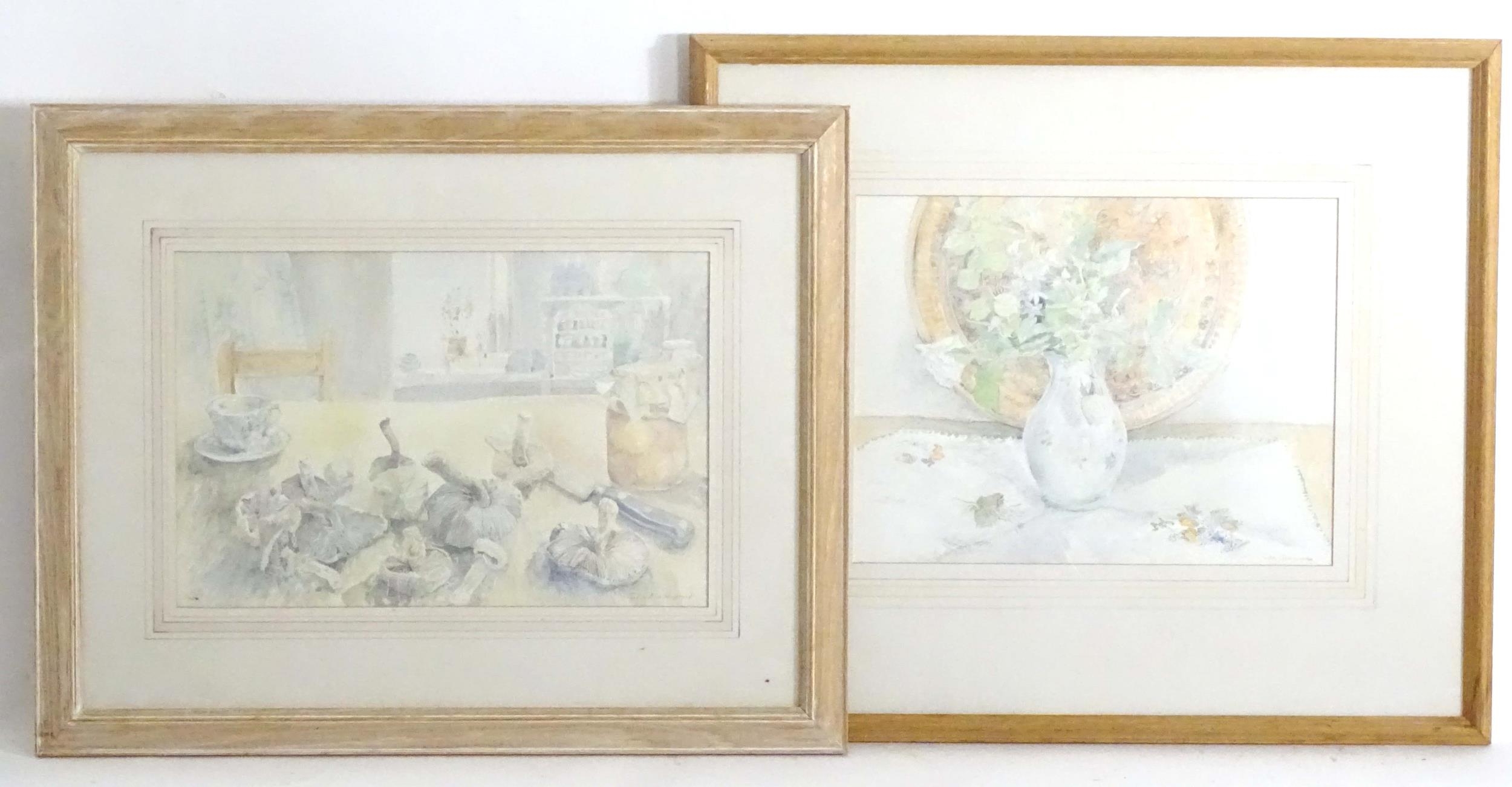 Julia A. Greenwood, 20th century, Watercolours, Two still life studies, one depicting a base of