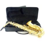 Musical Instrument: a Lindo alto saxophone, with fitted transit case, approximately 28" long