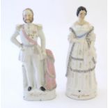 A pair of large Victorian Staffordshire pottery flat back figures depicting the King of Prussia, and