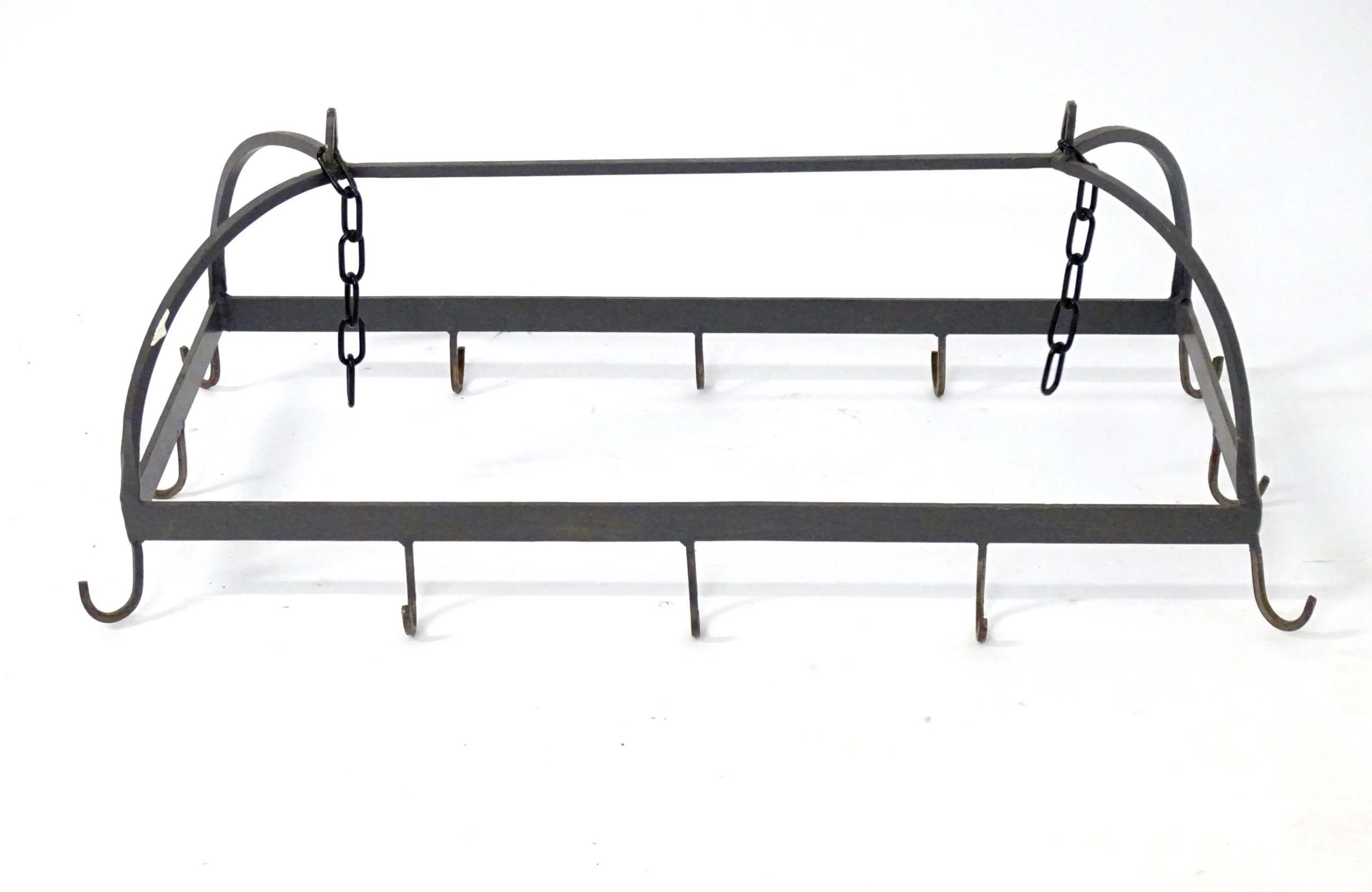 A cast kitchen pot and pan hanger with twelve hooks. Approx. 52" long Please Note - we do not make - Image 3 of 5