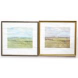 Two signed colour prints depicting a hunting scene with hounds in a landscape by Peter Biegel.