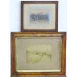 Two Victorian framed photographs, one depicting a small viaduct on a country estate, the other
