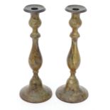 Pair cast metal candlesticks with bronzed finish. Each approx. 12 1/2" high Please Note - we do
