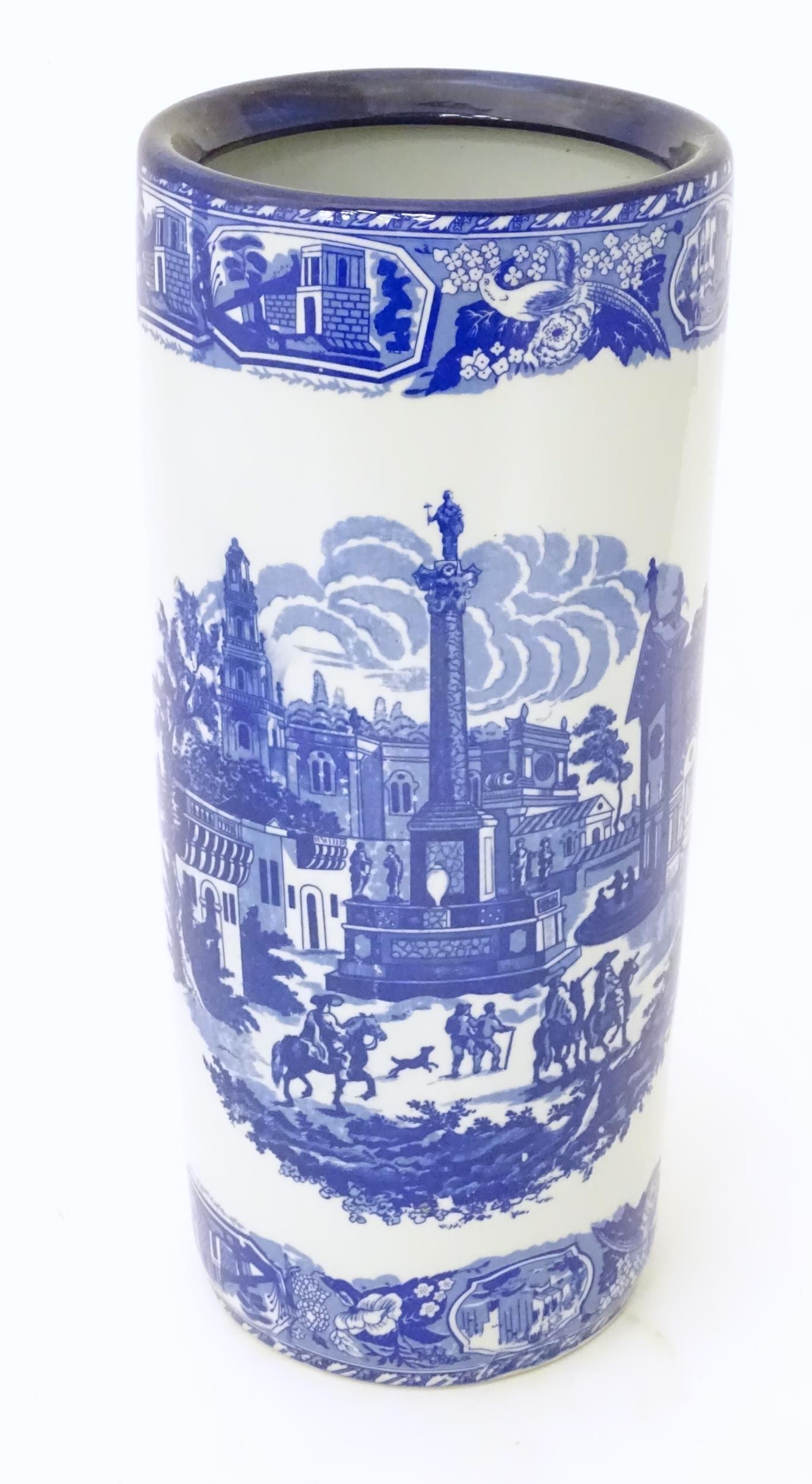 A Victoria Ware Ironstone blue and white stick / umbrella stand. Marked under. Approx 17 1/2" high