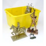 A quantity of assorted figurines, to include a cast model of a officer on horseback, a model of