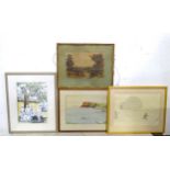 Three assorted watercolours to include a North African scene with Arabs, a figure praying, and a