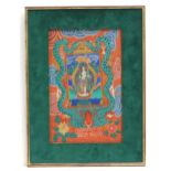Asian School, Gouache, A depiction of a deity within a mandorla, bordered by snakes, stylised