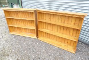 Two 20thC three tier pine bookcases. Each approx. 52" wide (2) Please Note - we do not make