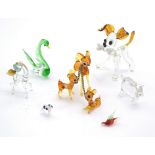 A quality of assorted small glass animal figures modelled as dog, pig, swan, bird, deer etc. In