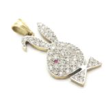 A 9ct gold pendant formed as a bunny?s head with bow tie ( in the playboy bunny style) Set with