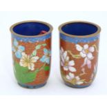 Two cloisonne cups / beakers. Approx. 3" high x 2" diameter (2) Please Note - we do not make