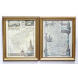 Two 20thC framed illustrated maps on linen after Thomas Moule, one depicting Cambridgeshire, the