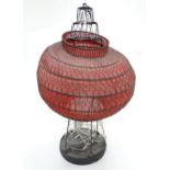 An unusual balloon formed table lamp, with wire wrapped shade. Approx. 28 1/2" high Please Note - we