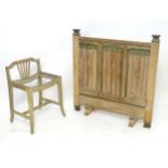 A limed oak screen with linen fold decoration together with a limed oak dressing table chair. Screen