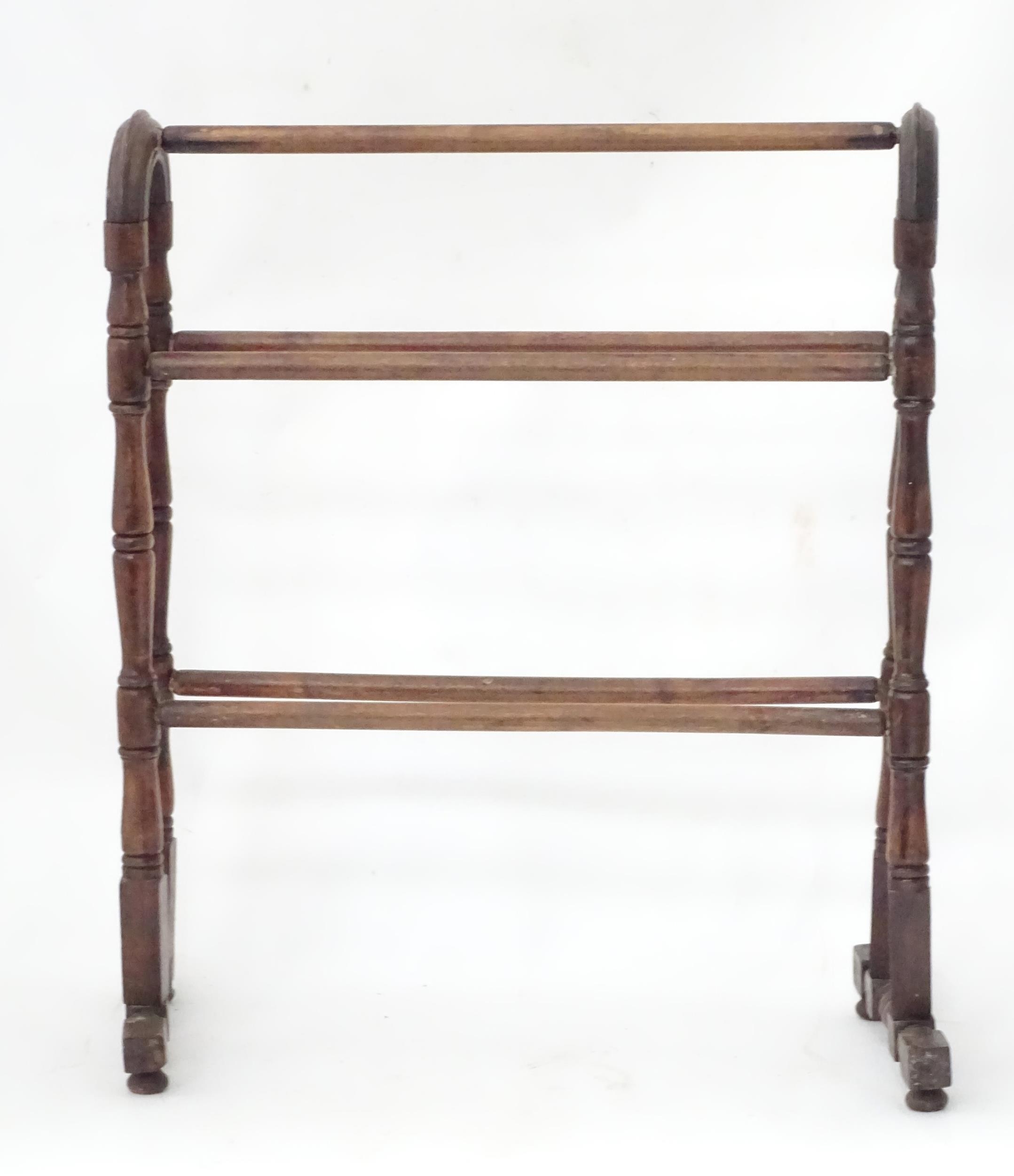 A stained pine towel rail. Approx. 26" wide x 13" deep x 30 1/3" high Please Note - we do not make - Image 2 of 3