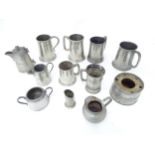 A Quantity of assorted metal ware / pewter etc to include tankards etc to include a Victorian