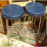 A pair of vinyl seated chrome bar stools. Approx. 29" high (2) Please Note - we do not make