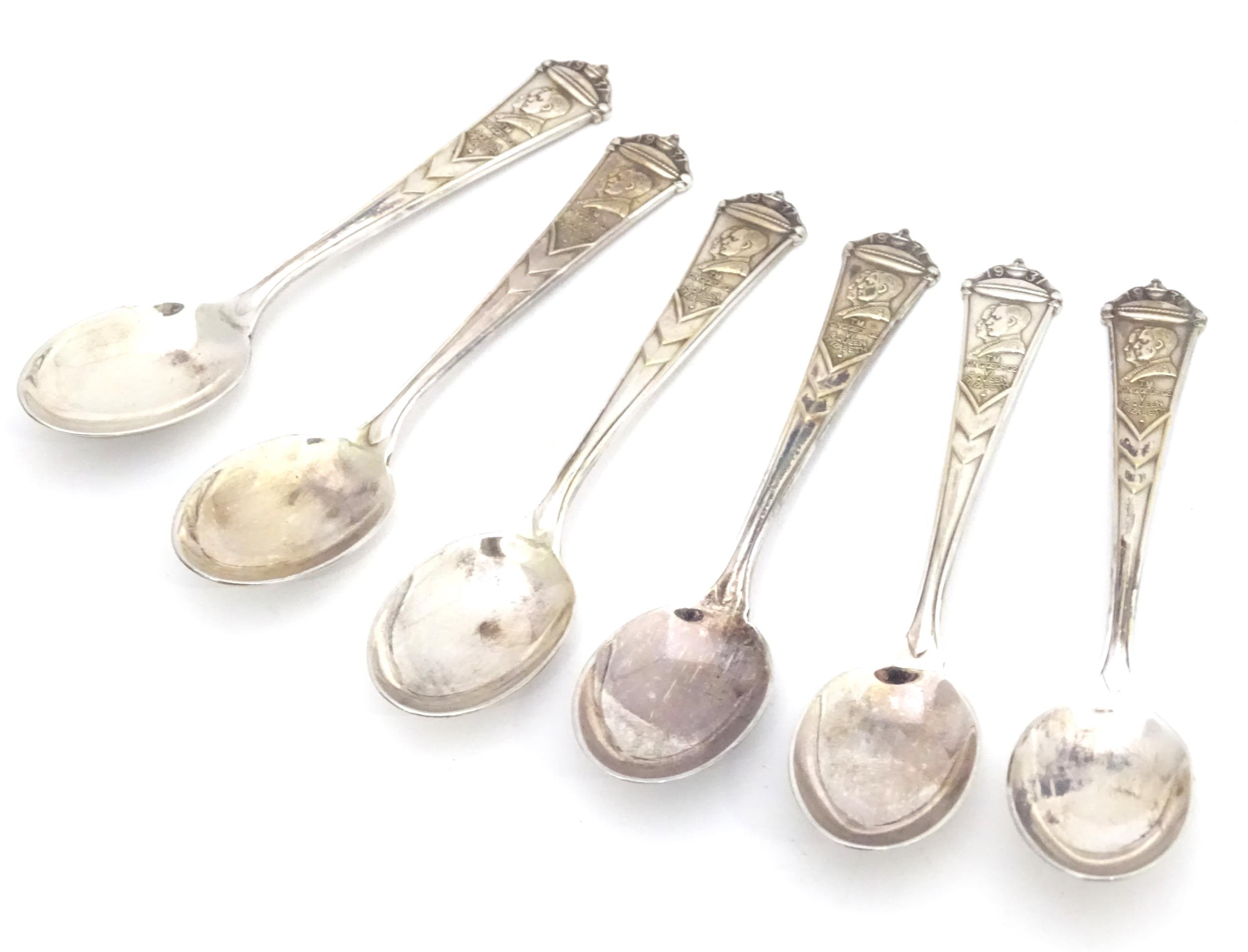 Six silver plated teaspoons, the finials commemorating the coronation of George VI (6) Please Note -