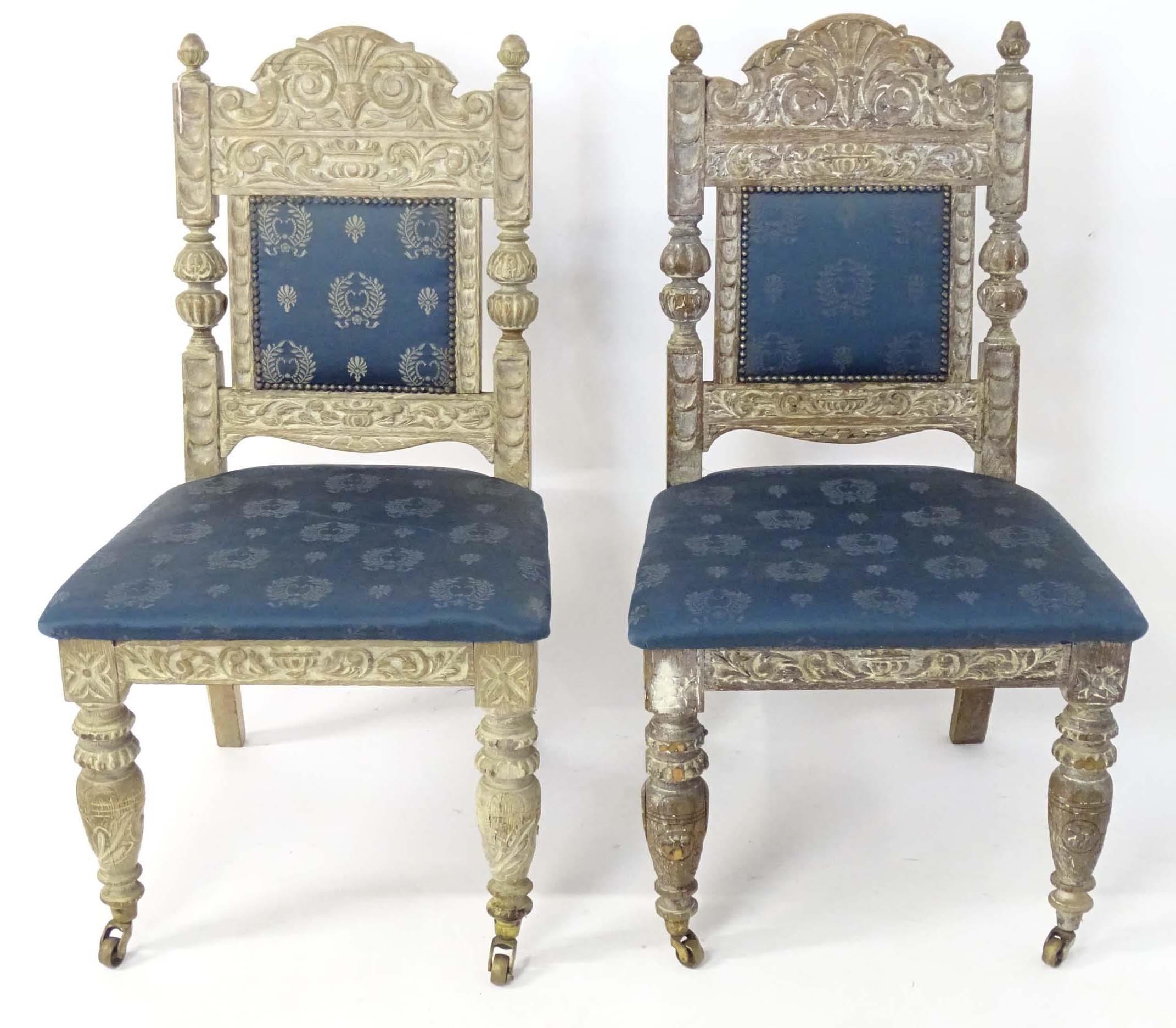 Pair limed oak and upholstered dining chairs. Approx. 39" tall Please Note - we do not make - Image 3 of 7