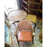 An upholstered child's chair, together with a dining chair with a bergere seat, and a mid 20thC burr