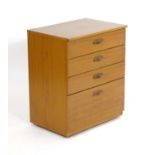 Vintage retro, mid-century: a Schreiber small chest of four drawers, standing on castors, 28"