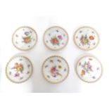 Six 20thC Richard Klemm style Dresden side plates with fluted sides and floral decoration to