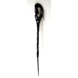 African carved staff with fly swish end. Approx 60" long Please Note - we do not make reference to