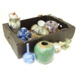 A quantity of assorted Oriental ceramics to include a Shiwan style jar, bottle vases with prunus