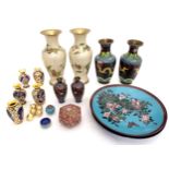 A quantity of assorted cloisonne items, to include vases, boxes, charges etc. Largest 12" diameter