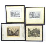 Two etchings depicting Alpine / mountain landscapes, both indistinctly signed and titled in pencil