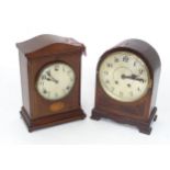 Two 20thC mantel clocks with mahogany cases. Largest approx. 12 1/4" high x 8" wide x 4 3/4" deep (