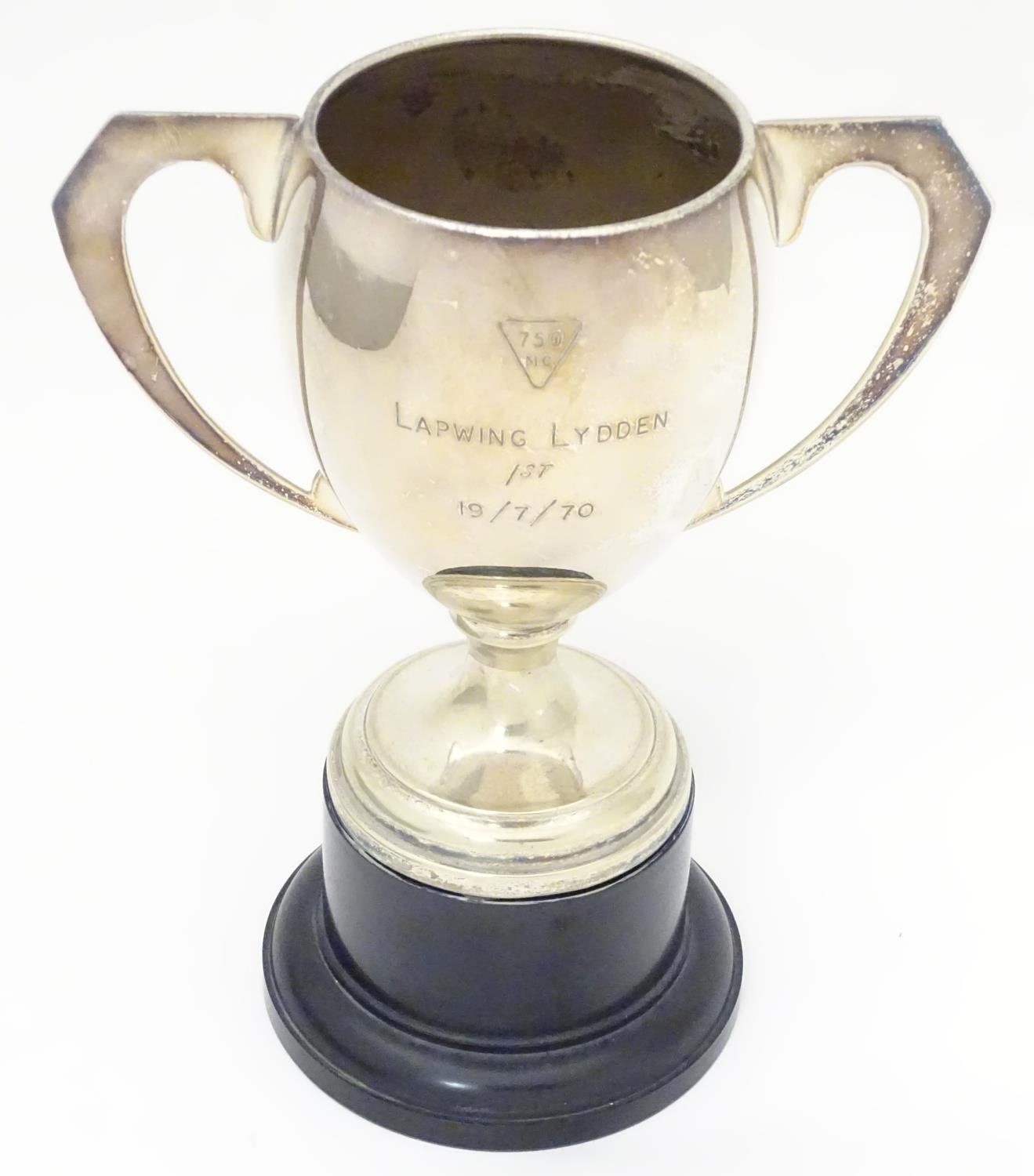 Motorsport interest : A silver plate trophy cup engraved 750 MC ( Motor Club ) Lapwing Lydden 1st - Image 3 of 6