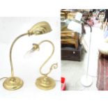A vintage retro standard lamp together with two brass desk lamps. Largest approx. 54" high (3)