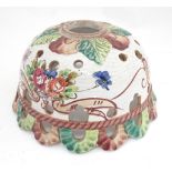 A Continental ceramic lamp shade with floral and foliate decoration. Approx. 8" diameter Please Note