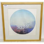 A signed limited edition print titled Birds I depicting a city scape with birds. Indistinctly signed