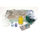 Assorted glassware including paperweight, art glass swan, Caithness thimbles, Adrian Sanky Bud