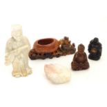 Asian items to include a carved hardstone Buddha, a carved soapstone figure / scholar wearing robes,