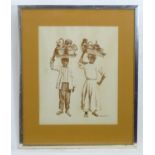 Patrick Hayes, 20th century, Print on textured paper, Two Caribbean figures carrying pots and